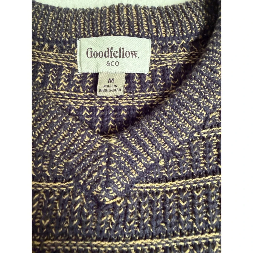 Goodfellow & Co Mens Navy Blue Tan Striped Knit Sweater Medium VN2004856